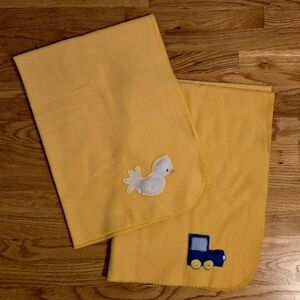 Set of 2 Fleece Baby Blankets, Unisex, Duck/Train